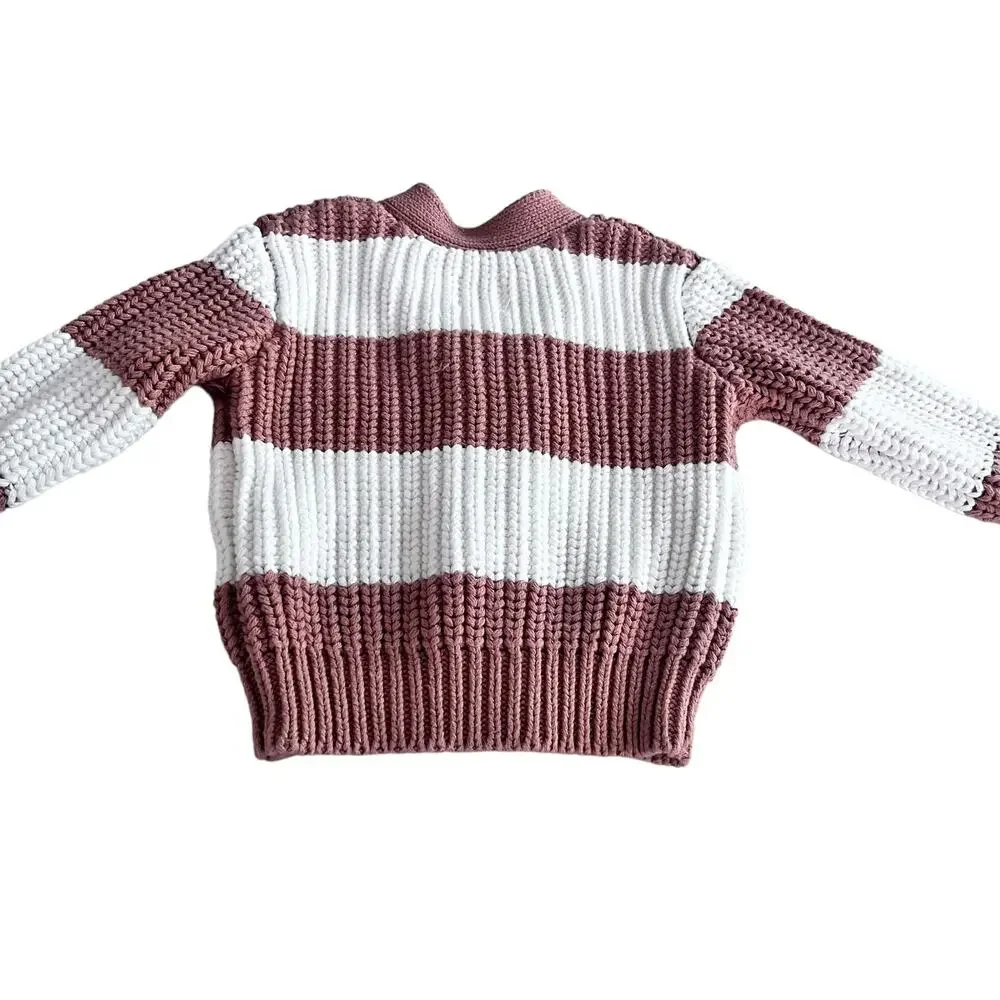 Huxbaby Terracotta Stripe Chunky Cardigan Sweater size 7